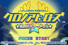 Klonoa Heroes: Densetsu no Star Medal title screen for GameBoy Advance